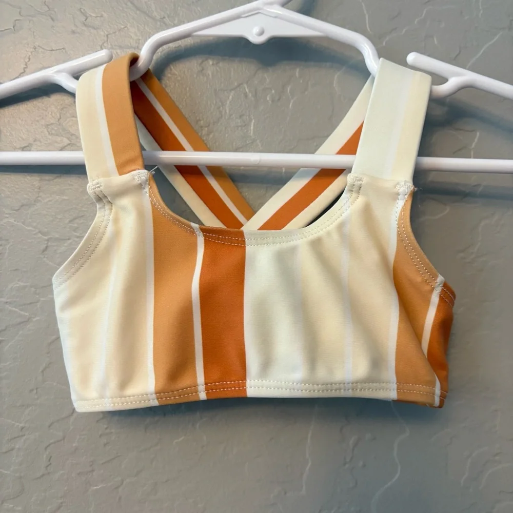 Roco Swim neutral striped cross back bikini two piece swimsuit size 12-18 months
